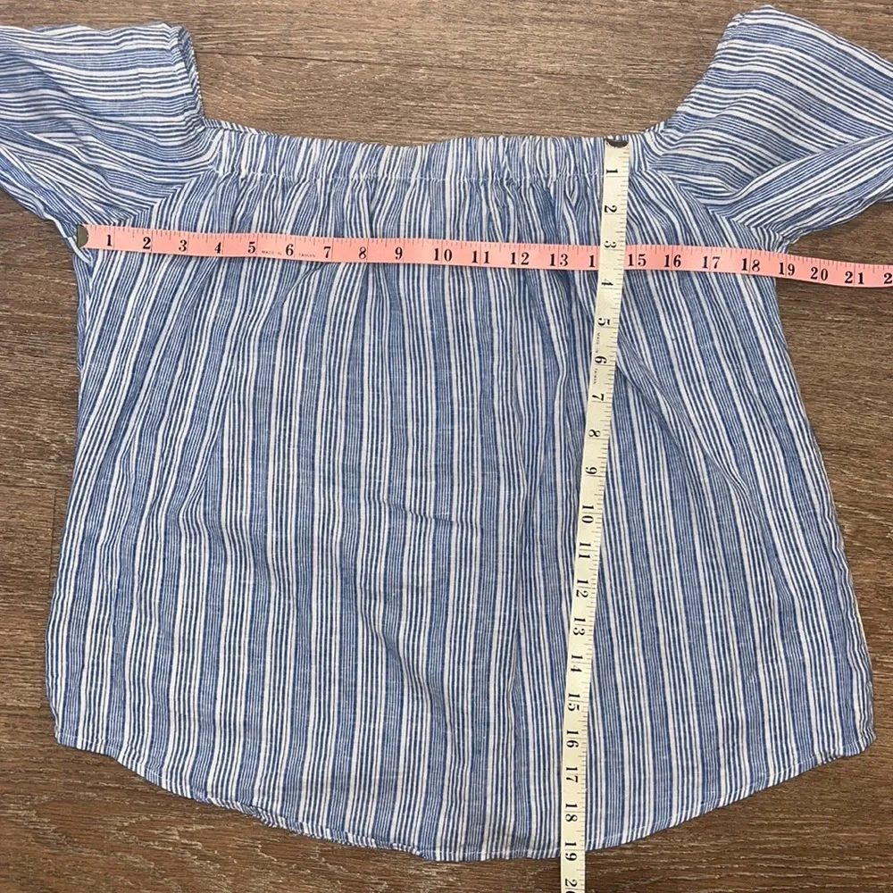 Free People Blue/White Striped Off-The-Shoulder Blouse Top - Picture 11 of 15
